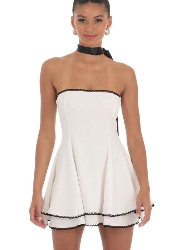 Lucy In The Sky Satin Scarf Strapless Mini Dress