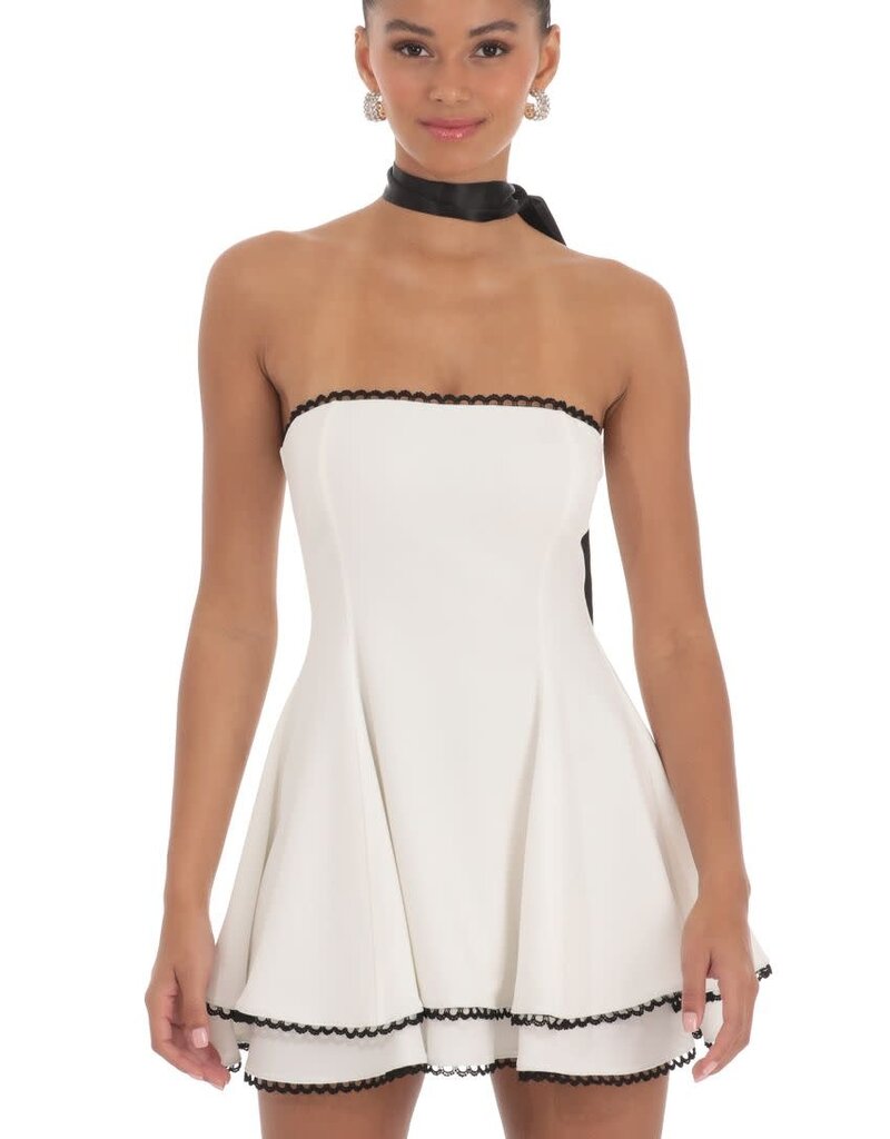 Lucy In The Sky Satin Scarf Strapless Mini Dress