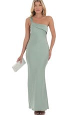 Lucy In The Sky Satin One Shoulder Tassel Maxi Dress