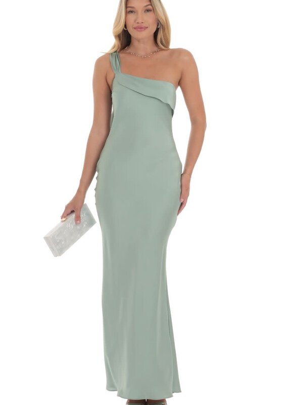 Lucy In The Sky Satin One Shoulder Tassel Maxi Dress