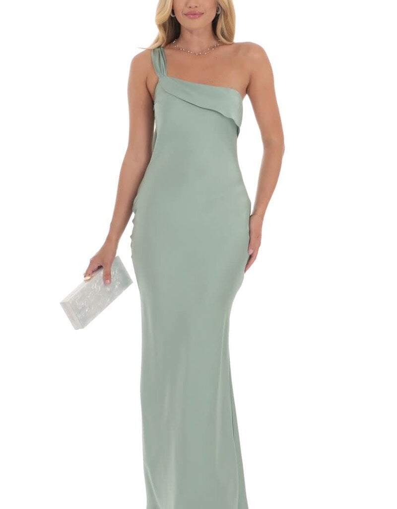 Lucy In The Sky Satin One Shoulder Tassel Maxi Dress