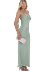 Lucy In The Sky Satin One Shoulder Tassel Maxi Dress