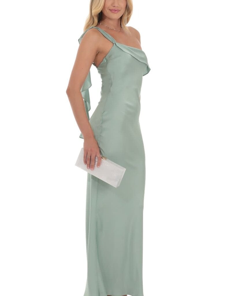 Lucy In The Sky Satin One Shoulder Tassel Maxi Dress