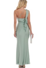Lucy In The Sky Satin One Shoulder Tassel Maxi Dress