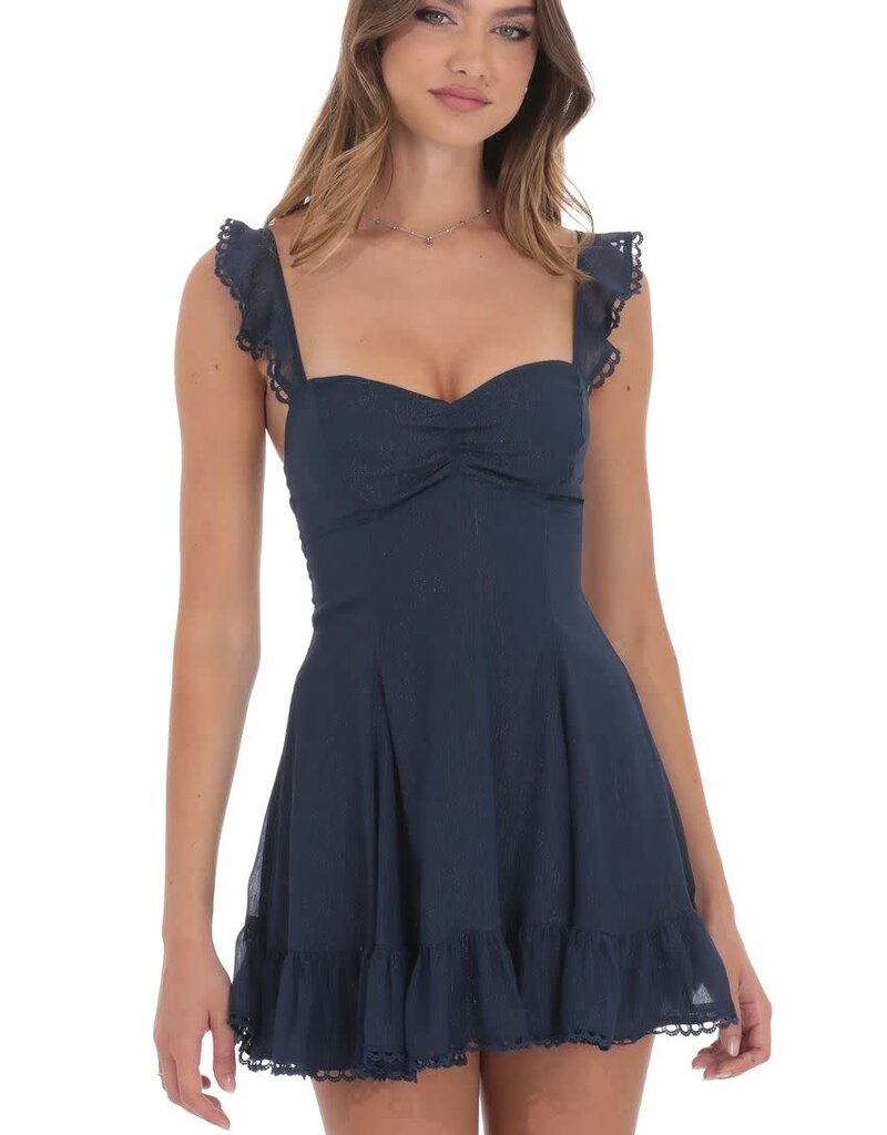 Lucy In The Sky Shimmer Ruffle Fit and Flare Mini Dress