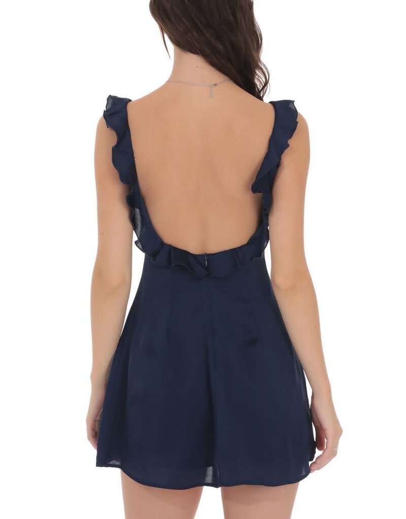 Lucy In The Sky Satin Ruffle V Neck Mini Dress