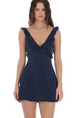 Lucy In The Sky Satin Ruffle V Neck Mini Dress