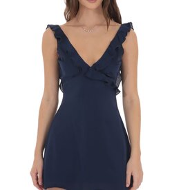 Lucy In The Sky Satin Ruffle V Neck Mini Dress