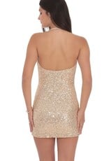 Lucy In The Sky Sequin Plunge Cowl Neck Mini Dress
