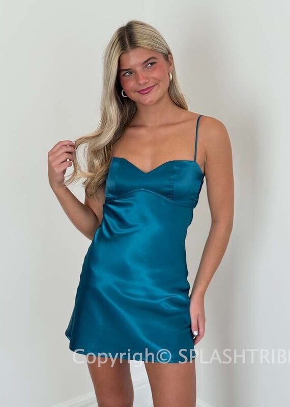 Lucy In The Sky Satin Sweetheart Neck Mini Dress