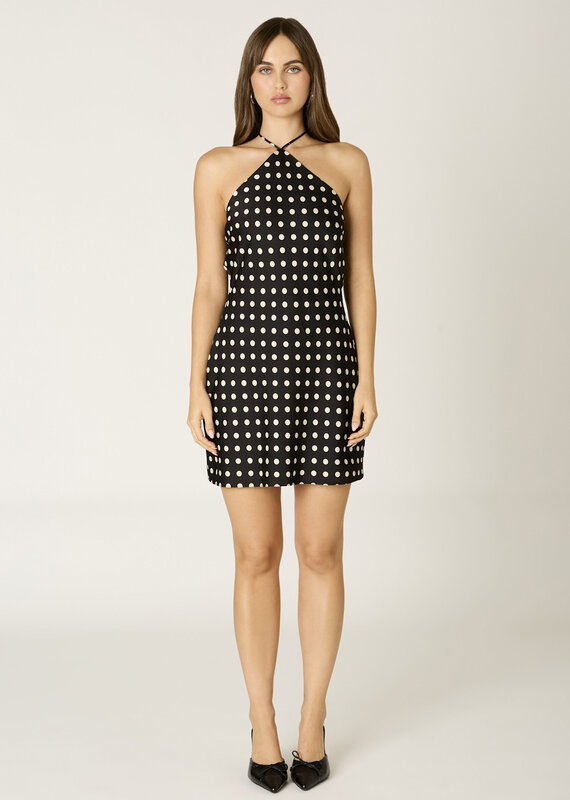 Satin Halter Polka Dot Tie Back Mini Dress