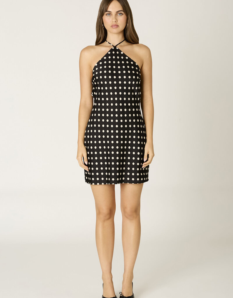 Satin Halter Polka Dot Tie Back Mini Dress