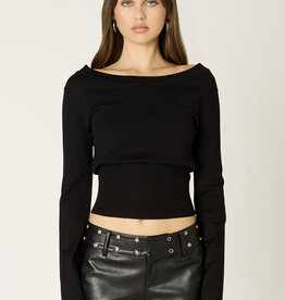 Ribbed Knit Off Shoulder Fitted Waist Sweater