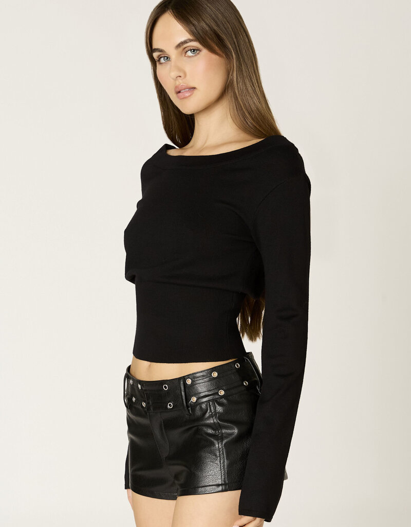 Ribbed Knit Off Shoulder Fitted Waist Sweater
