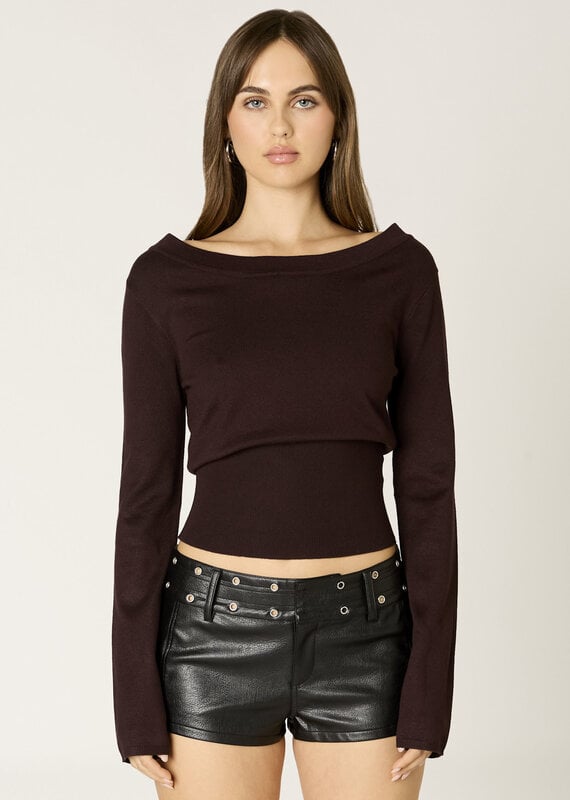 Ribbed Knit Off Shoulder Fitted Waist Sweater