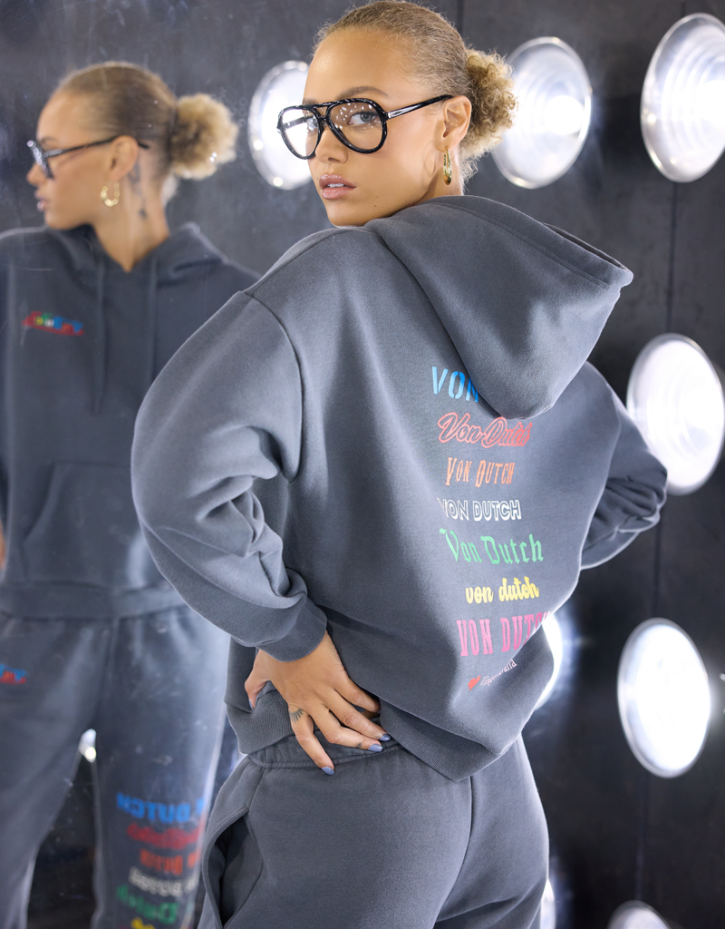 Von Dutch Hoodie Sweatshirt w/ Multi Color Print