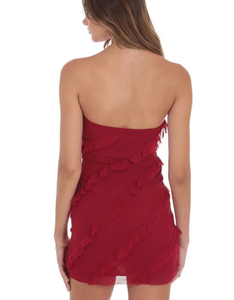 Lucy In The Sky Mesh Strapless Ruffle Mini Dress