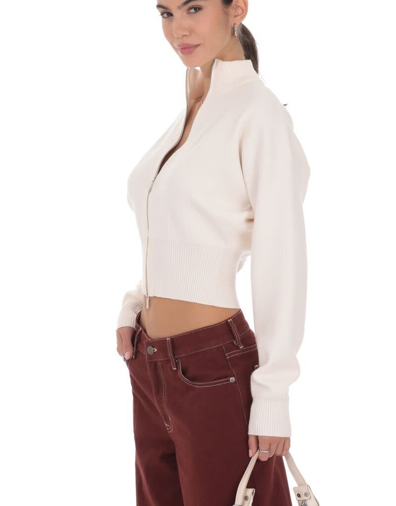 Lucy In The Sky Knit Mock Neck Zip Up Cardigan