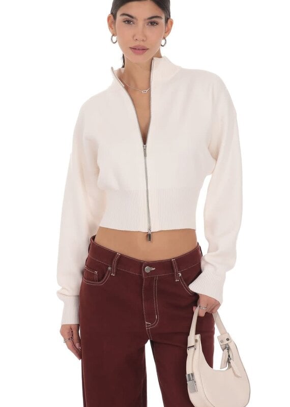 Lucy In The Sky Knit Mock Neck Zip Up Cardigan