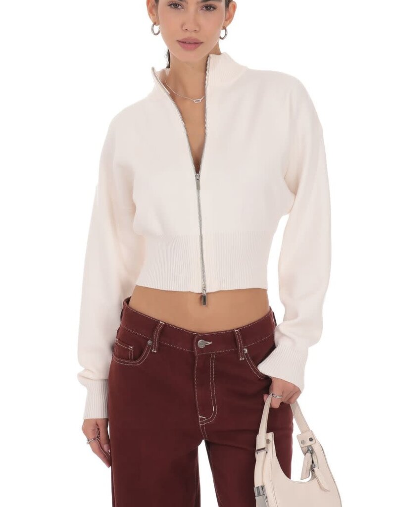 Lucy In The Sky Knit Mock Neck Zip Up Cardigan