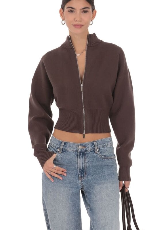 Lucy In The Sky Knit Mock Neck Zip Up Cardigan