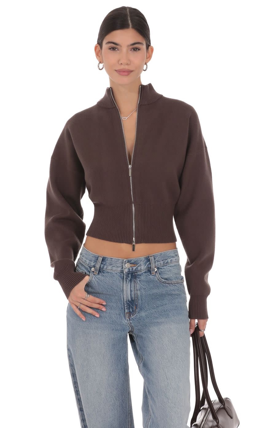 Knit Mock Neck Zip Up Cardigan - SPLASH