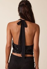 Sequin Halter Cowl Neck Backless Top