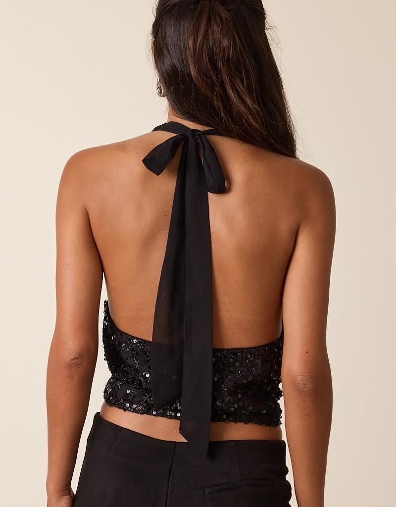 Sequin Halter Cowl Neck Backless Top