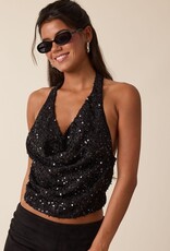 Sequin Halter Cowl Neck Backless Top