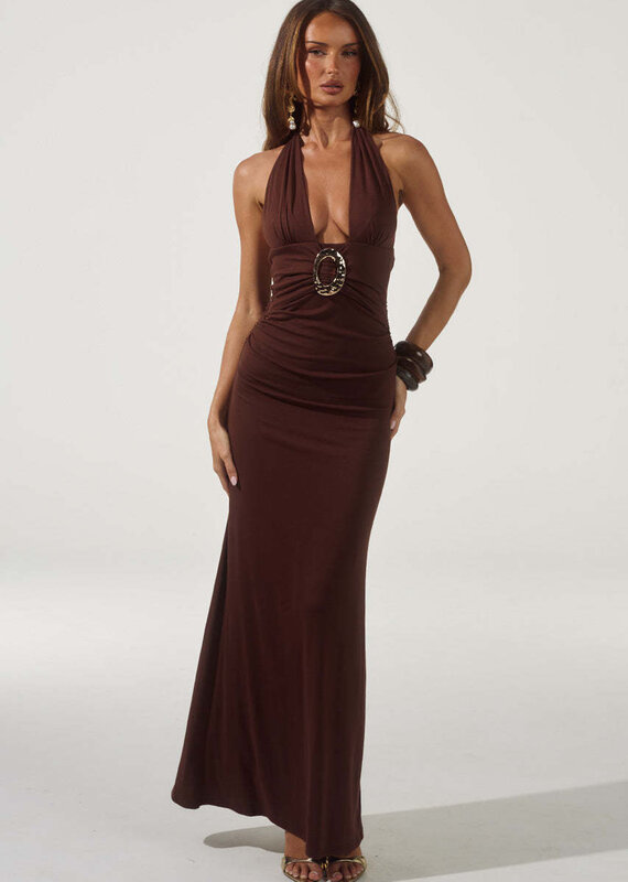 Arina Halter V Neck Maxi Dress