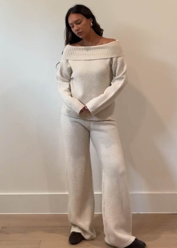 Off Shoulder Top/Pant Sweater Knit Set