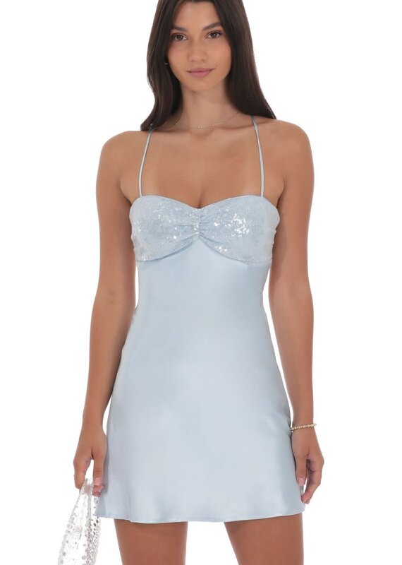 Lucy In The Sky Satin Sequin Bust Mini Dress