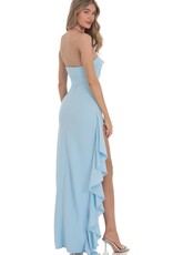 Lucy In The Sky Strapless Ruched Ruffle Maxi Dress