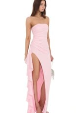 Lucy In The Sky Strapless Ruched Ruffle Maxi Dress