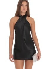 Lucy In The Sky Satin Cross Halter Mini Dress