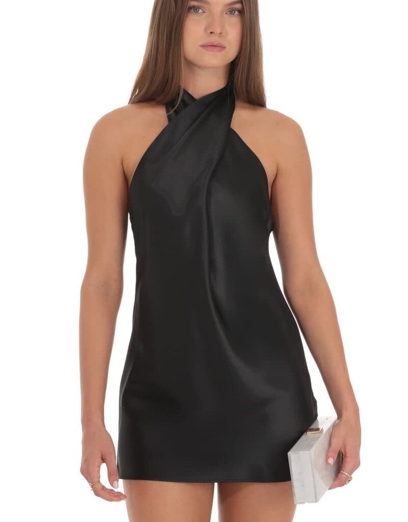 Lucy In The Sky Satin Cross Halter Mini Dress