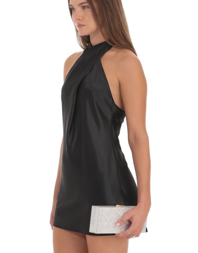 Lucy In The Sky Satin Cross Halter Mini Dress