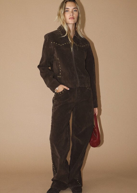 Studded Suede Wide Leg Pant