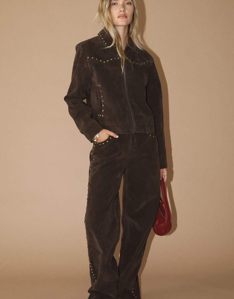 Studded Suede Wide Leg Pant