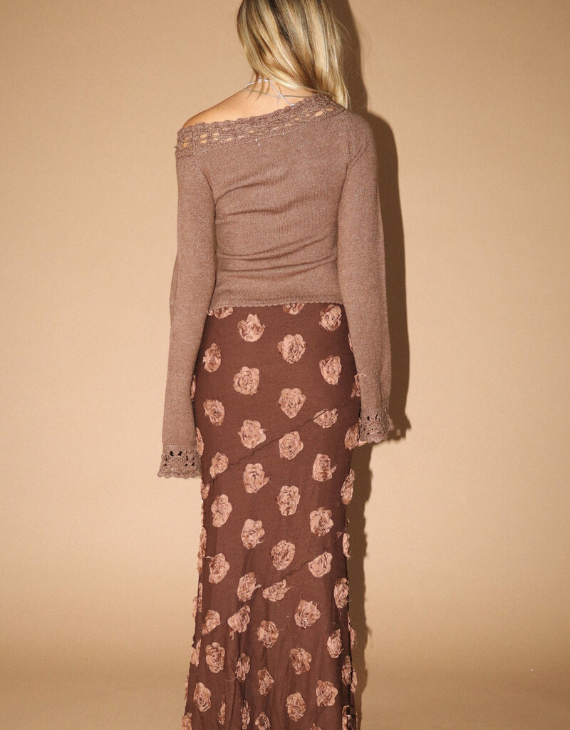 Off Shoulder Sweater With Crochet Trim