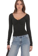 Lucy In The Sky Lace Trim Long Sleeve Top
