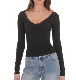 Lucy In The Sky Lace Trim Long Sleeve Top