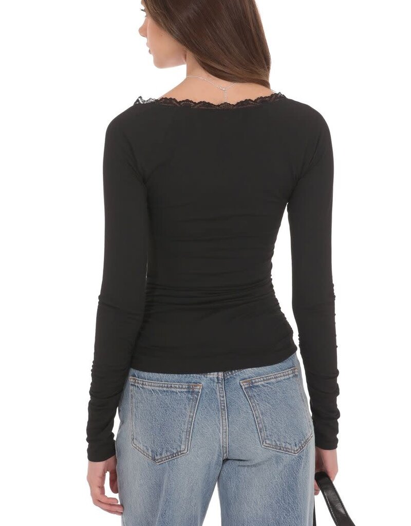 Lucy In The Sky Lace Trim Long Sleeve Top