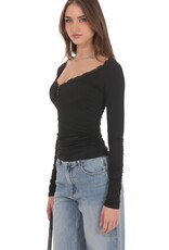 Lucy In The Sky Lace Trim Long Sleeve Top