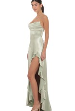 Lucy In The Sky Satin Ruffle Maxi Dress