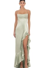 Lucy In The Sky Satin Ruffle Maxi Dress