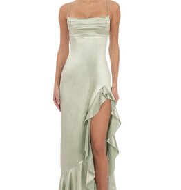 Lucy In The Sky Satin Ruffle Maxi Dress