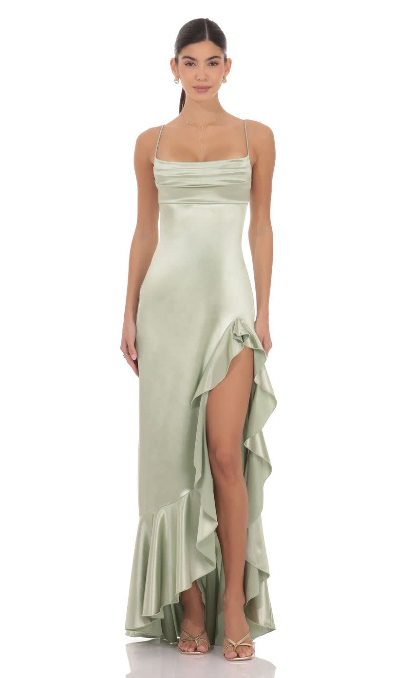 Satin Ruffle Maxi Dress - SPLASH