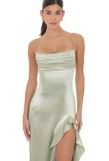 Lucy In The Sky Satin Ruffle Maxi Dress