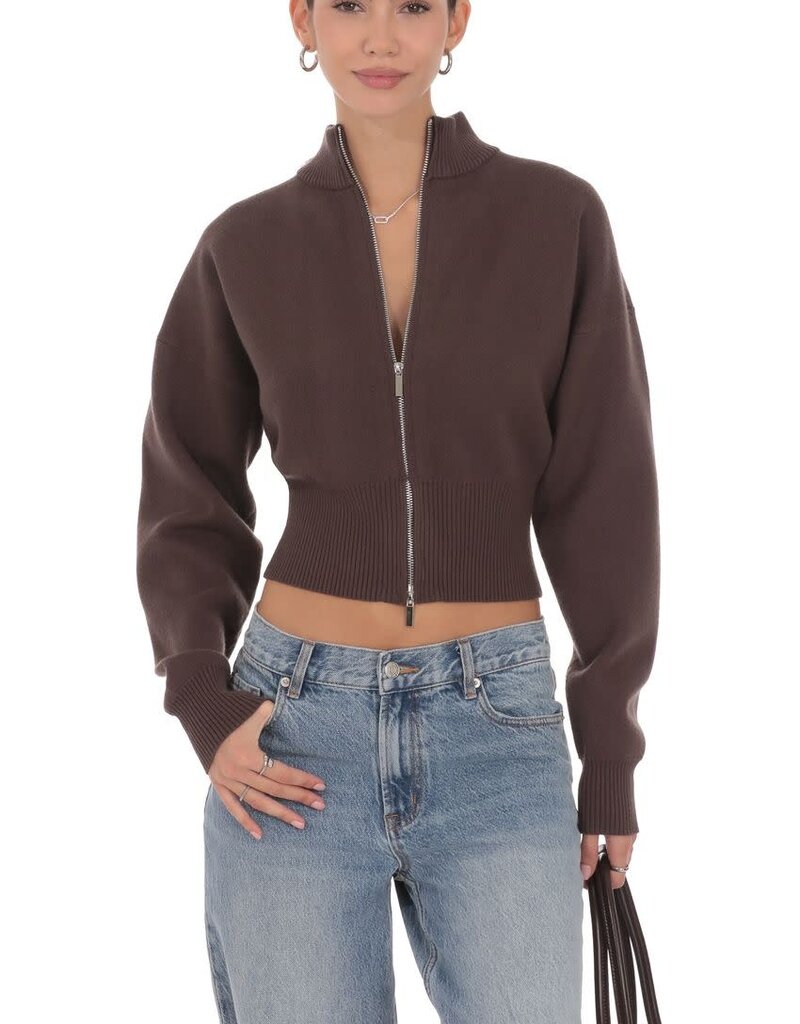 Lucy In The Sky Knit Mock Neck Zip Up Cardigan